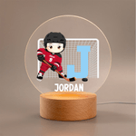 Personalised Cute Cartoon Ice Hockey Player LED Night Light with Name Number and Wooden Base Home Decor Birthday Gift for Hockey Players Lovers