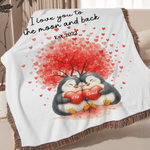 Personalised Love Heart Tree Cute Penguin Couple Tassel Soft Throw Blanket with Name and Date Home Decor Wedding Anniversary Gift for Couple