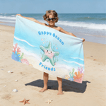 Asciugamano da spiaggia personalizzato con nome e titolo per animali marini, regalo di compleanno essenziale per ragazzi, ragazze e amanti del tema dell'oceano.