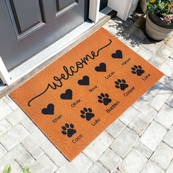 Alfombrilla antideslizante personalizada con el nombre del perro y el corazón de bienvenida Decoración para el hogar Inauguración de la casa Regalo de cumpleaños para los amantes de los perros