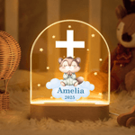 Personalised Cross Initial Star Praying Animal Acrylic LED Night Light with Name and Wooden Base Baptism Birthday Gift for Kids