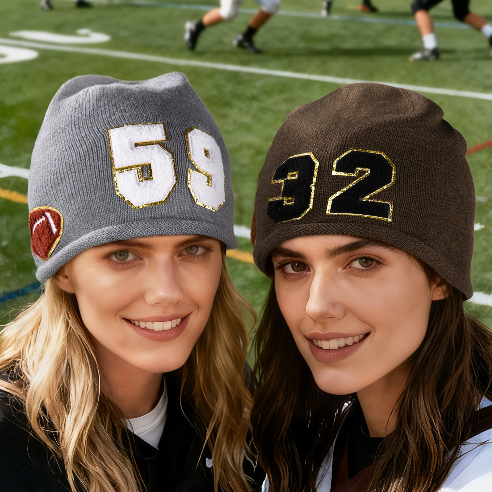 Bonnet tricoté personnalisé multicolore avec numéro de joueur Accessoire d'hiver Cadeau d'anniversaire pour les mamans de footballeurs