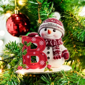Personalised Cute Santa Hat Snowman Letter Acrylic Ornament with Name Christmas Tree Decor Holiday Gift for Family Kids