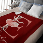 Personalised Rose Cartoon Ballerina Girl  Soft Throw Blanket with Initial and Name Home Decor Dance Team Birthday Gift for Ballet Lovers