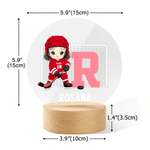 Personalised Cute Cartoon Ice Hockey Player LED Night Light with Name Number and Wooden Base Home Decor Birthday Gift for Hockey Players Lovers