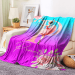 Personalised Rose Cartoon Ballerina Girl  Soft Throw Blanket with Initial and Name Home Decor Dance Team Birthday Gift for Ballet Lovers