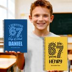 Personalised Funny I Survived 67 Days of School A5 Spiral Notebook with Name and 120 Lined Pages Birthday Back to School Gift for Kids Students