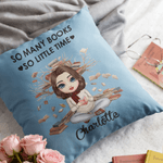 Personalised Cartoon Character Soft Cushion Cover with Name Home Decor Book Club Birthday Gift for Women Girls Reading Lovers