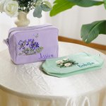 Personalisierte Vintage Geburt Blume Multicolor Portable Streifen Kosmetiktasche mit Namen tägliche Reise Essentials Geburtstag Geschenk für Frauen