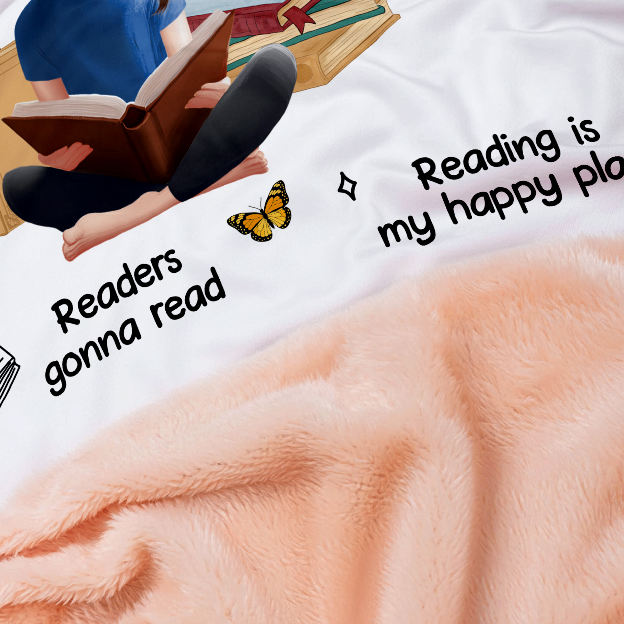 Personalised Birth Flower Cartoon Reading Girl Soft Throw Arctic Velvet ...