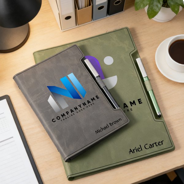 Personalised Company Logo Design PU Leather Refillable Binder Notebook with Name Slogan and Pen Anniversary Promotion Gift for Employee