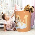Personalised Wreath Animals Star Initial Waterproof Laundry Storage Basket with Name and Handle Birthday Housewarming Gift for Kids