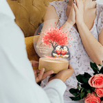 Personalized Love Tree Penguin Couple LED Night Light with Name Date and Wooden Base Home Decor Valentine's Day Birthday Gift for Couples