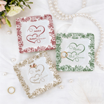 Personalized Toile De Jouy Heart Flower Ceramic Trinket Jewelry Dish with Name and Date Daily Use Birthday Gift for Girlfriend Wife