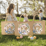 Conejito de Pascua con corona de flores personalizado Bolsa grande de yute con nombre Regalo de Pascua para niños Niñas