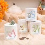 Personalised Wreath Animals Star Initial Ceramic Money Box Piggy Bank with Name Home Decor Birthday Gift for Kids