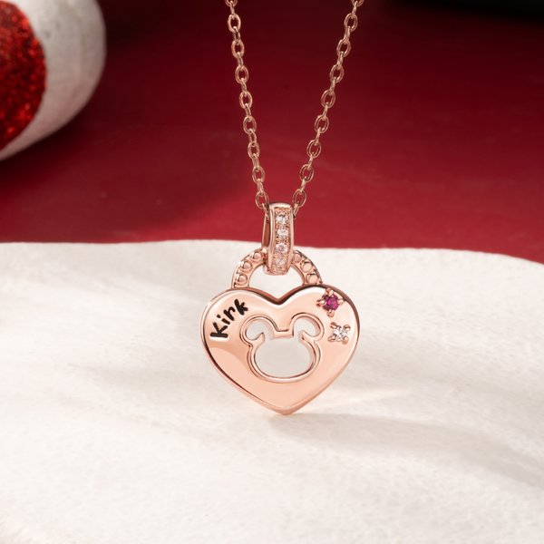 Personalised Birthstone Marsupilami Heart Lock Core Leopard Print Necklace with Name Birthday Gift for Friends Family | Callie × Marsupilami®