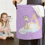 Personalised Wreath Animals Star Initial Waterproof Laundry Storage Basket with Name and Handle Birthday Housewarming Gift for Kids