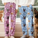 Personalized Paw Print Multicolor Women Men Flannel Pajama Pants with 1-3 Photos and Names Party Birthday Gift for Pet Lovers Owners