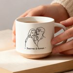 Taza de cerámica de 12 oz con asa y nombre Personalizada con foto de pareja estilo Line Art Regalo de aniversario de San Valentín para pareja
