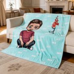 Personalized Multicolor Cute Cartoon Birth Flower Soft Throw Blanket with Name Birthday Christmas Gift for Boys Girls