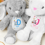 Personalised Cute Peter Rabbit Plush Easter Bunny Stuffed Toy with Initial and Name Easter Birthday Gift for Kids