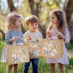 Conejito de Pascua con corona de flores personalizado Bolsa grande de yute con nombre Regalo de Pascua para niños Niñas
