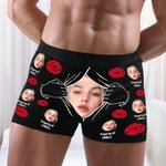 Personligt rött läpptryck ansiktsfoto Roligt herrunderkläder Boxer Brief med namn Alla hjärtans dag Jubileumspresent för par Partner
