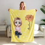 Personalized Multicolor Cute Cartoon Birth Flower Soft Throw Blanket with Name Birthday Christmas Gift for Boys Girls