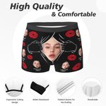 Personligt rött läpptryck ansiktsfoto Roligt herrunderkläder Boxer Brief med namn Alla hjärtans dag Jubileumspresent för par Partner