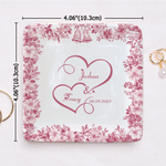 Personalized Toile De Jouy Heart Flower Ceramic Trinket Jewelry Dish with Name and Date Daily Use Birthday Gift for Girlfriend Wife