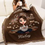 Personalised Cartoon Reading Character Soft Tassel Blanket with Name Home Decor Book Club Birthday Gift for Book Lovers