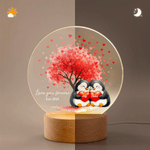 Personalized Love Tree Penguin Couple LED Night Light with Name Date and Wooden Base Home Decor Valentine's Day Birthday Gift for Couples