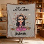 Personalised Cartoon Reading Character Soft Tassel Blanket with Name Home Decor Book Club Birthday Gift for Book Lovers