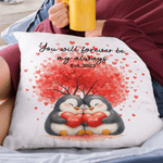 Personalized Love Tree Penguin Couple Soft Throw Pillow Cover with Names and Date Wedding Anniversary Gift for Couples