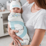 Personalised Cute Peter Rabbit 100% Cotton Swaddle Blanket and Hat Set with Name and Initial Birthday Easter Gift for Newborns Babies