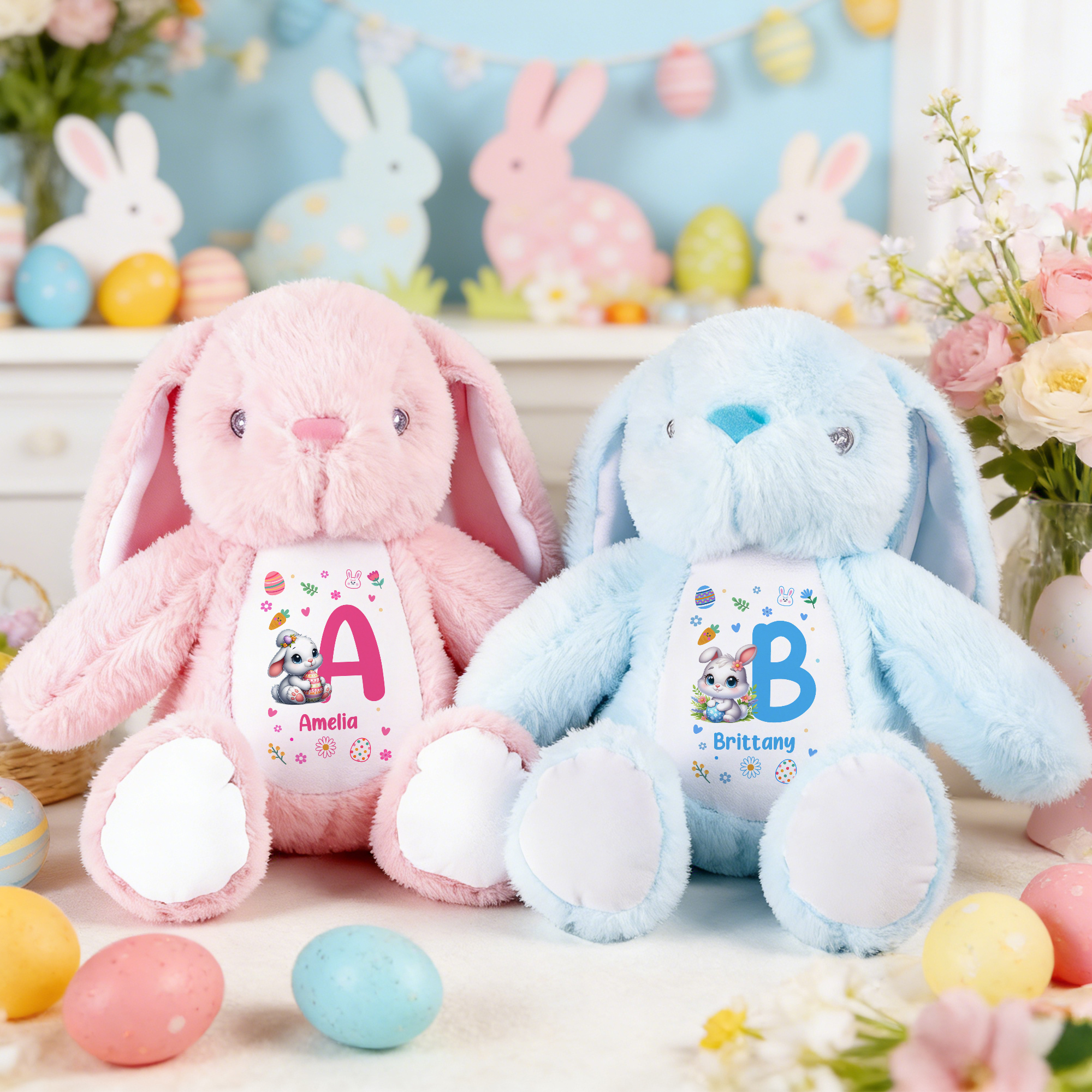 Peluche lapin de Pâques personnalisée avec initiale et nom Cadeau d'anniversaire de Pâques pour enfants