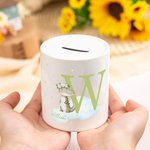 Personalised Wreath Animals Star Initial Ceramic Money Box Piggy Bank with Name Home Decor Birthday Gift for Kids