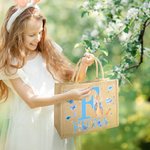 Personalized Watercolor Easter Bunny Initial Large Jute Tote Bag with Name Easter Gift for Kids