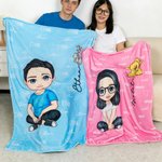Personalized Multicolor Cute Cartoon Birth Flower Soft Throw Blanket with Name Birthday Christmas Gift for Boys Girls