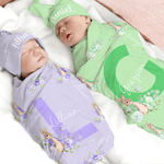 Personalised Cute Peter Rabbit 100% Cotton Swaddle Blanket and Hat Set with Name and Initial Birthday Easter Gift for Newborns Babies