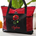 Henkilökohtainen Syntymä Kukka jalokivi Suuri Kangaskassi nimi ja Mesh taskut Päivittäinen käyttö Travel Syntymäpäivä lahja naisille