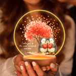 Personalized Love Tree Penguin Couple LED Night Light with Name Date and Wooden Base Home Decor Valentine's Day Birthday Gift for Couples