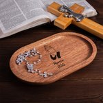 Personalised Praying Hands Wooden Rosary Tray with Name Sacrament First Communion Baptism Gift for Christians