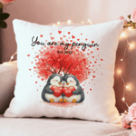 Personalized Love Tree Penguin Couple Soft Throw Pillow Cover with Names and Date Wedding Anniversary Gift for Couples