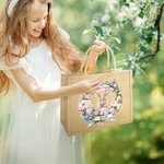 Conejito de Pascua con corona de flores personalizado Bolsa grande de yute con nombre Regalo de Pascua para niños Niñas