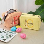 Personalized Cute Peter Rabbit Multicolor Stripes Makeup Bag with Name and Zipper Travel Easter Birthday Gift for Women Girls