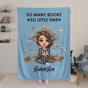 Personalized Cartoon Reading Character Soft Throw Blanket with Name Daily Birthday Gift for Kids Women Reading Lovers
