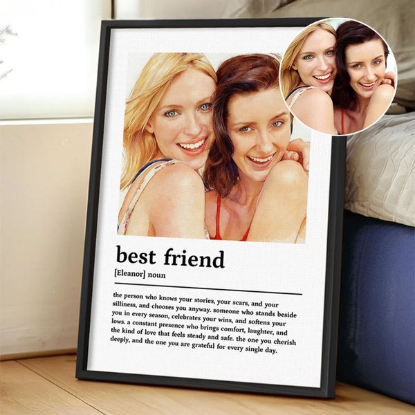 Personalized Watercolor and Colored Pencil Style Photo Canvas Poster Framed Frameless Painting with Name Home Decor Birthday Gift for Best Friend