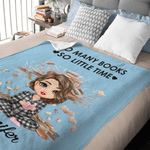 Gepersonaliseerde Cartoon Reading Character Zachte Deken met Naam Dagelijks Verjaardagscadeau voor kinderen vrouwen lezen liefhebbers